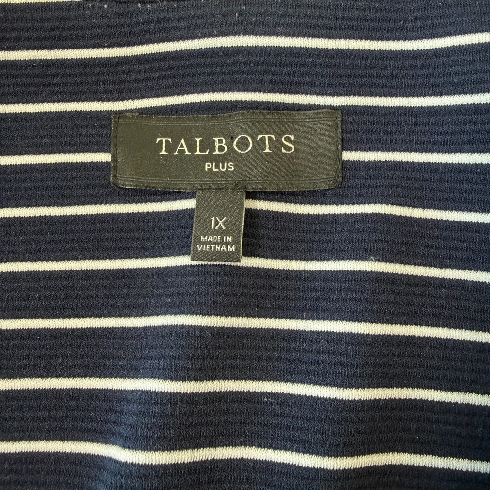 Talbots Striped Knit Open Blazer Jacket Plus Size 1X Navy White Stretch Nautical - Picture 6 of 7